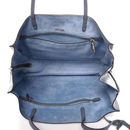 Prada Glace Calfskin Etiquette Shopping Bag Marine Astrale 5 of 9