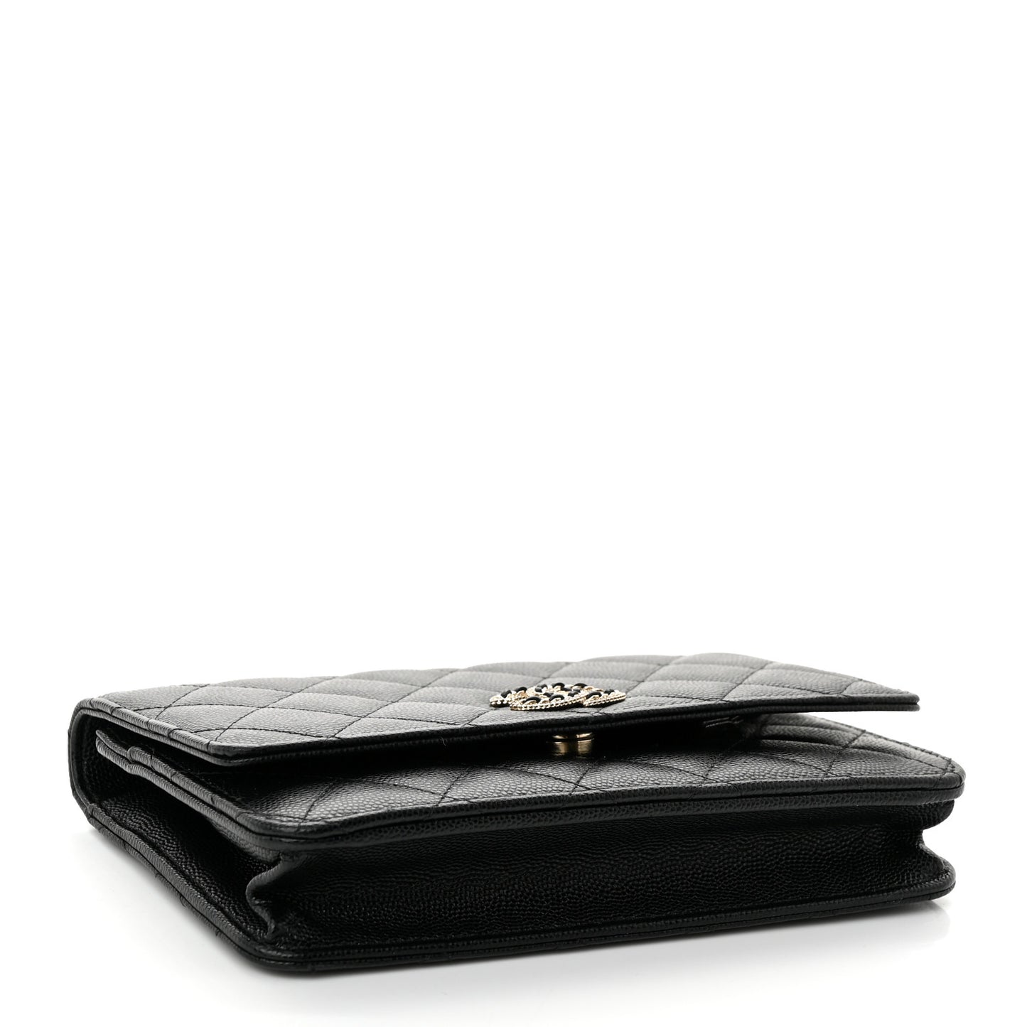 Caviar Quilted Crystal CC Wallet On Chain WOC Black