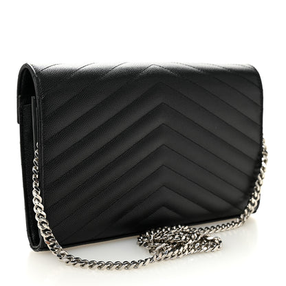 Saint Laurent Grain De Poudre Matelasse Chevron Monogram Chain Wallet Black 3 of 10