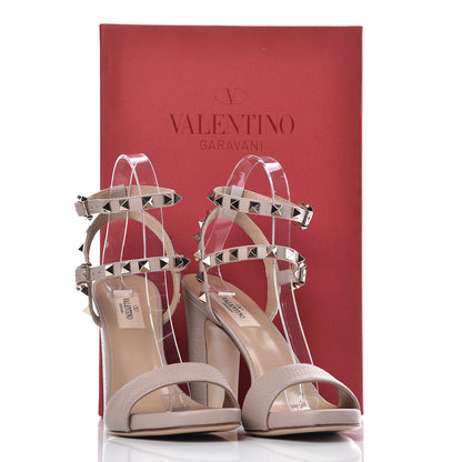 Valentino Garavani Pebbled Calfskin Rockstud Ankle Strap 5/105mm Sandals 37 Poudre 8 of 8