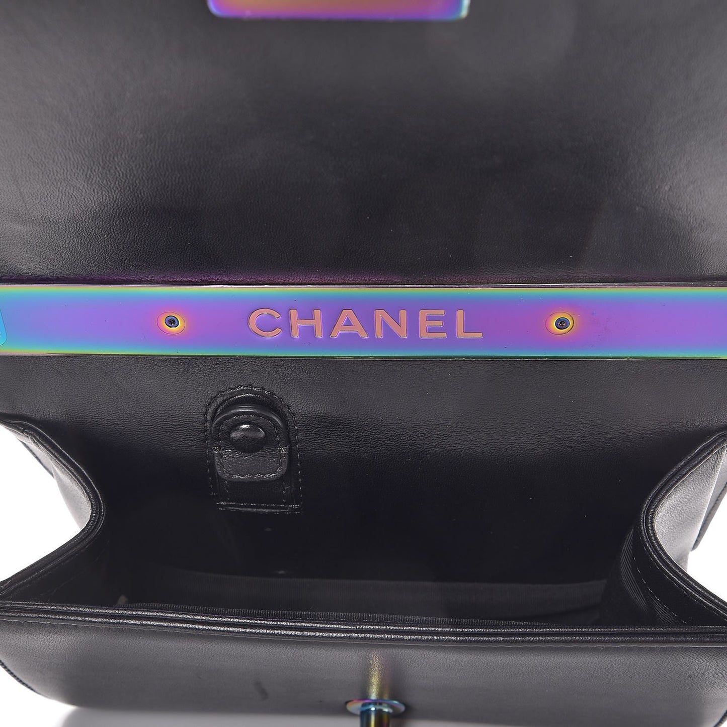 Lambskin LED Iridescent Metal Small Boy Flap Black Multicolor