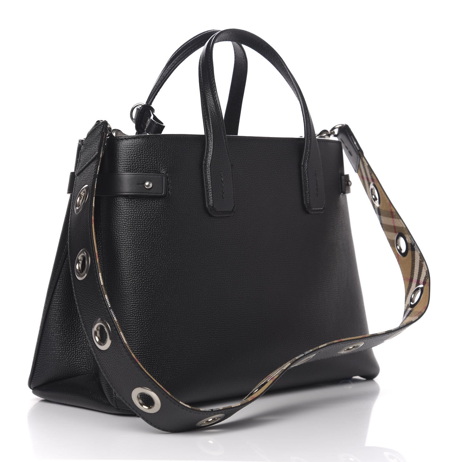 Burberry Grainy Calfskin House Check Medium Banner Tote Black 4 of 11