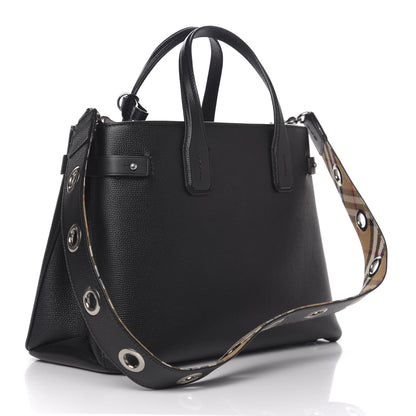 Burberry Grainy Calfskin House Check Medium Banner Tote Black 4 of 11