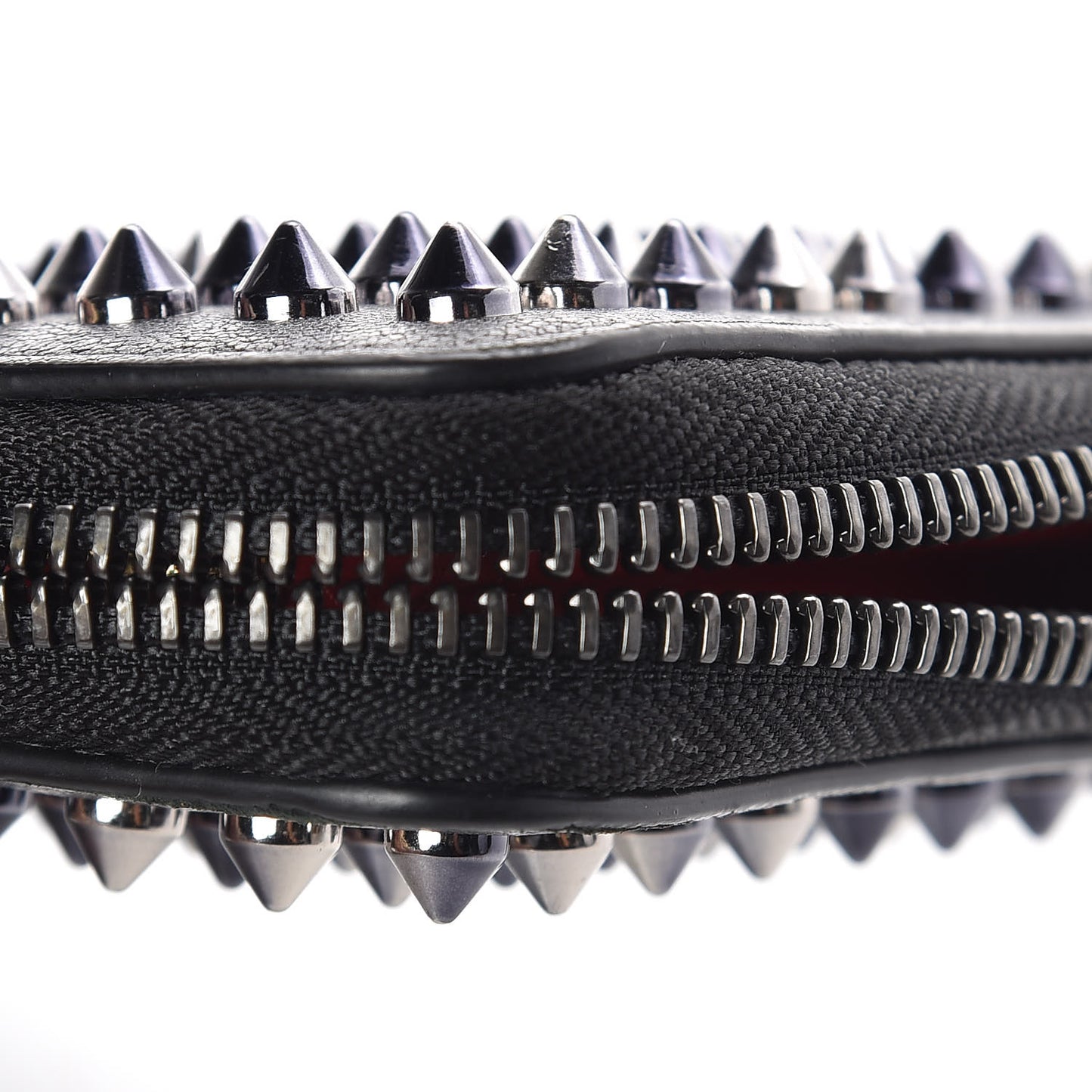 Metallic Calfskin Panettone Spiked Zip Around Wallet Anthracite Gun Metal