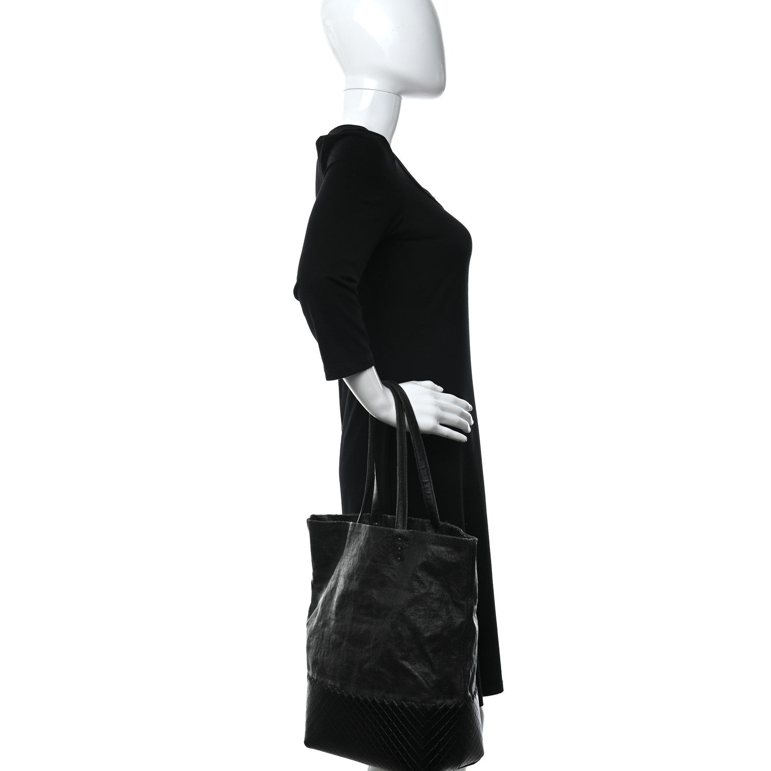 Bottega Veneta Lino Spalmato Light Calf Scolpito Tote Black 2 of 10