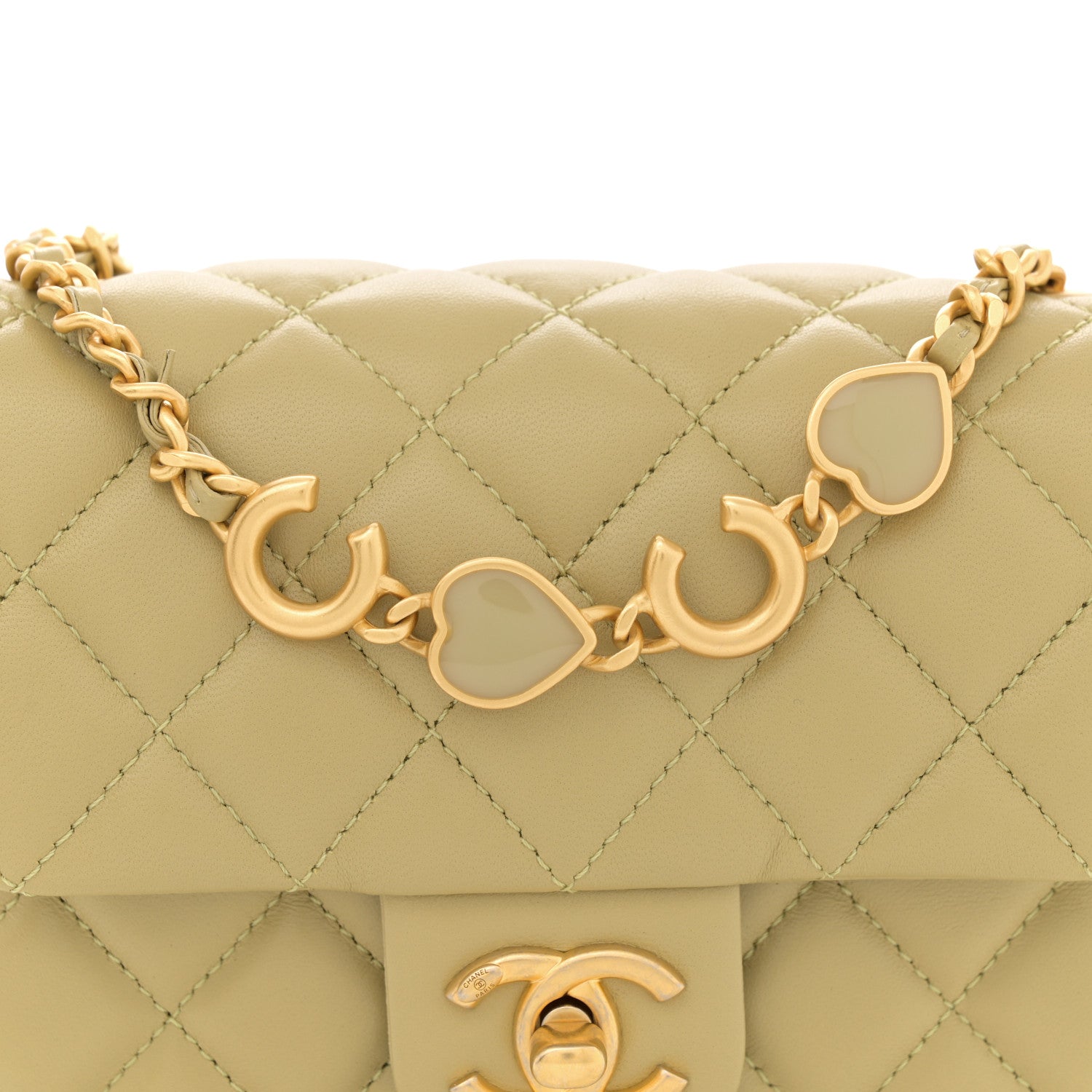 Chanel Lambskin Enamel Quilted Mini Coco Hearts Square Flap Light Green 8 of 10