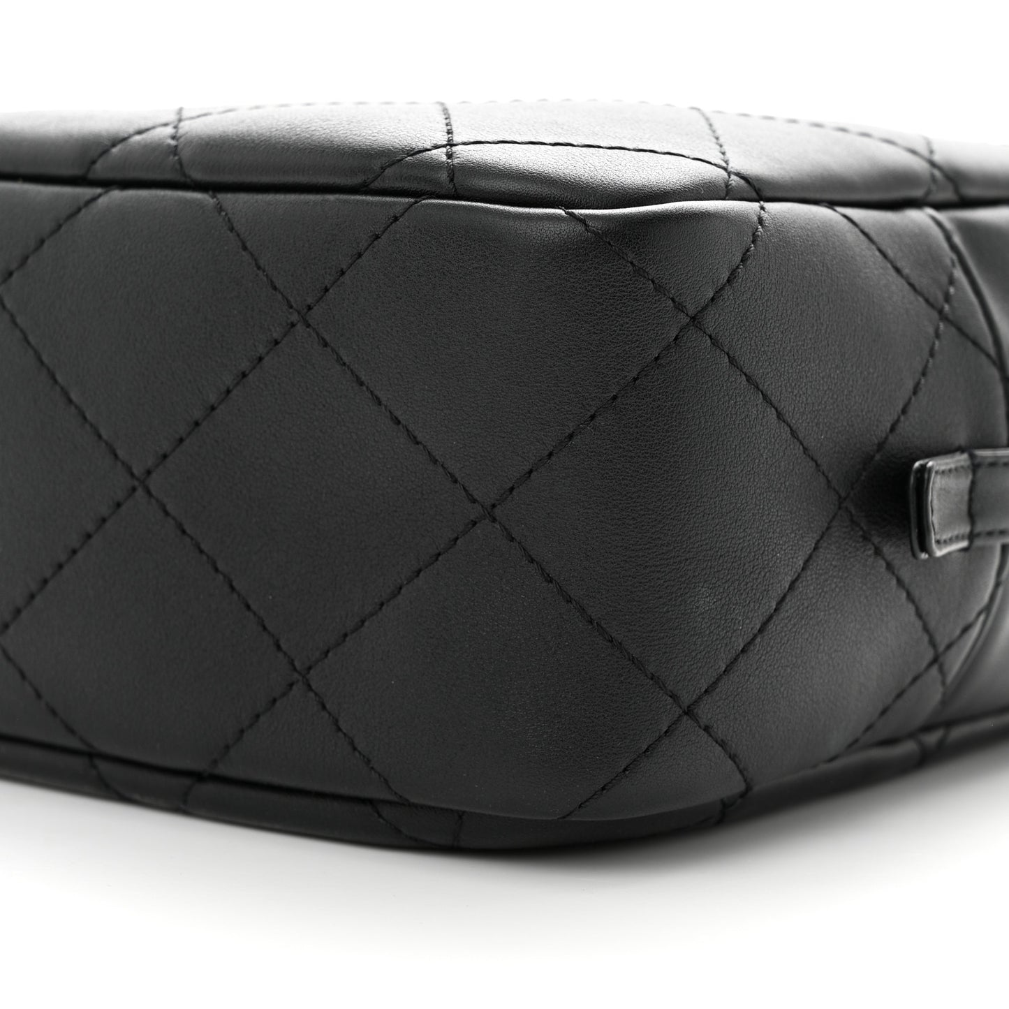 Calfskin Diamond Stitched Top Handle Bowling Bag Black