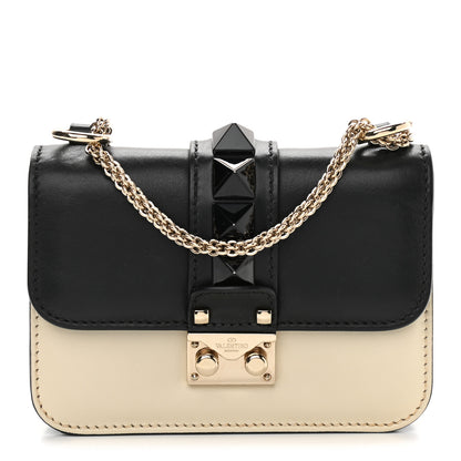 Valentino Garavani Vitello Mini Glam Lock Rockstud Flap Black Light Ivory 2 of 12