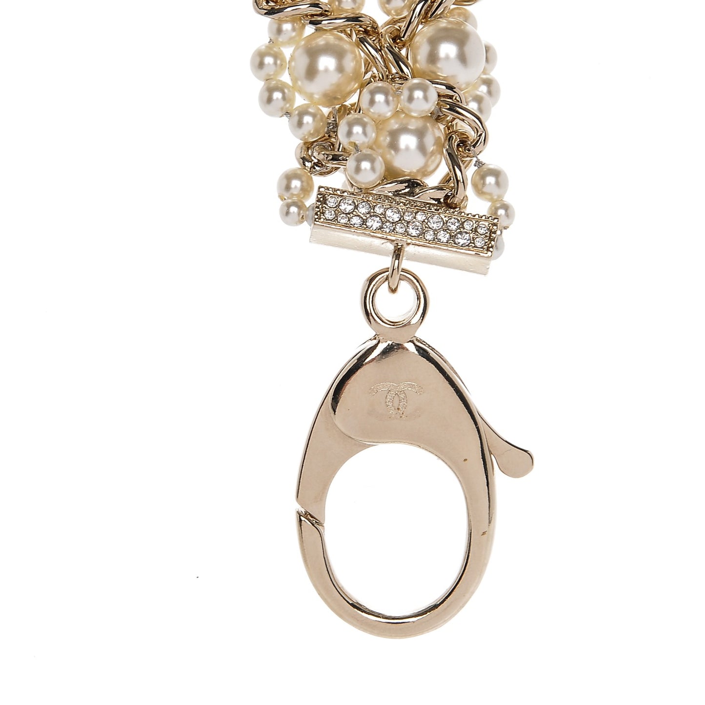 Pearl Crystal CC Lanyard Necklace Gold