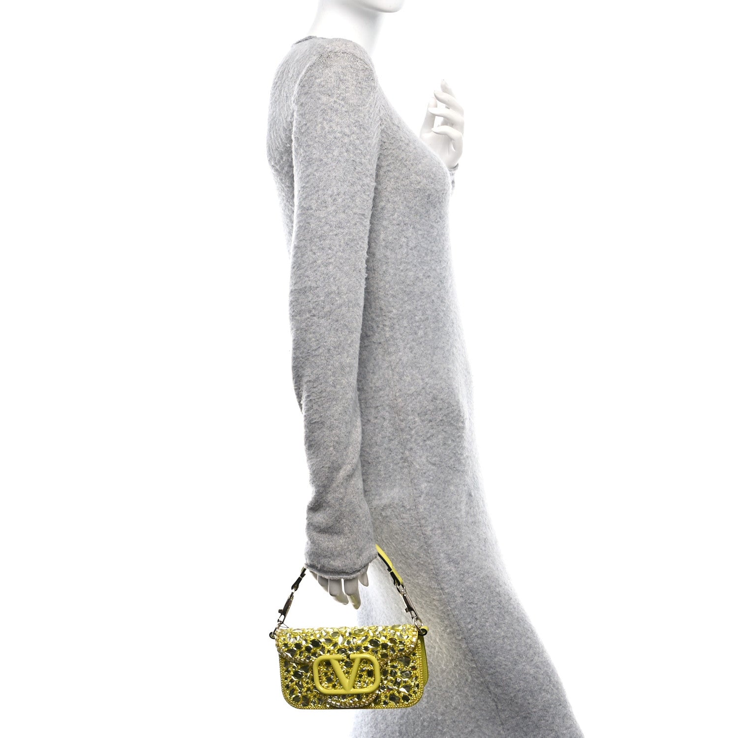 Valentino Garavani Crystal Nappa Enamel Vlogo Small Loco Shoulder Bag Lemon Cedar 2 of 10