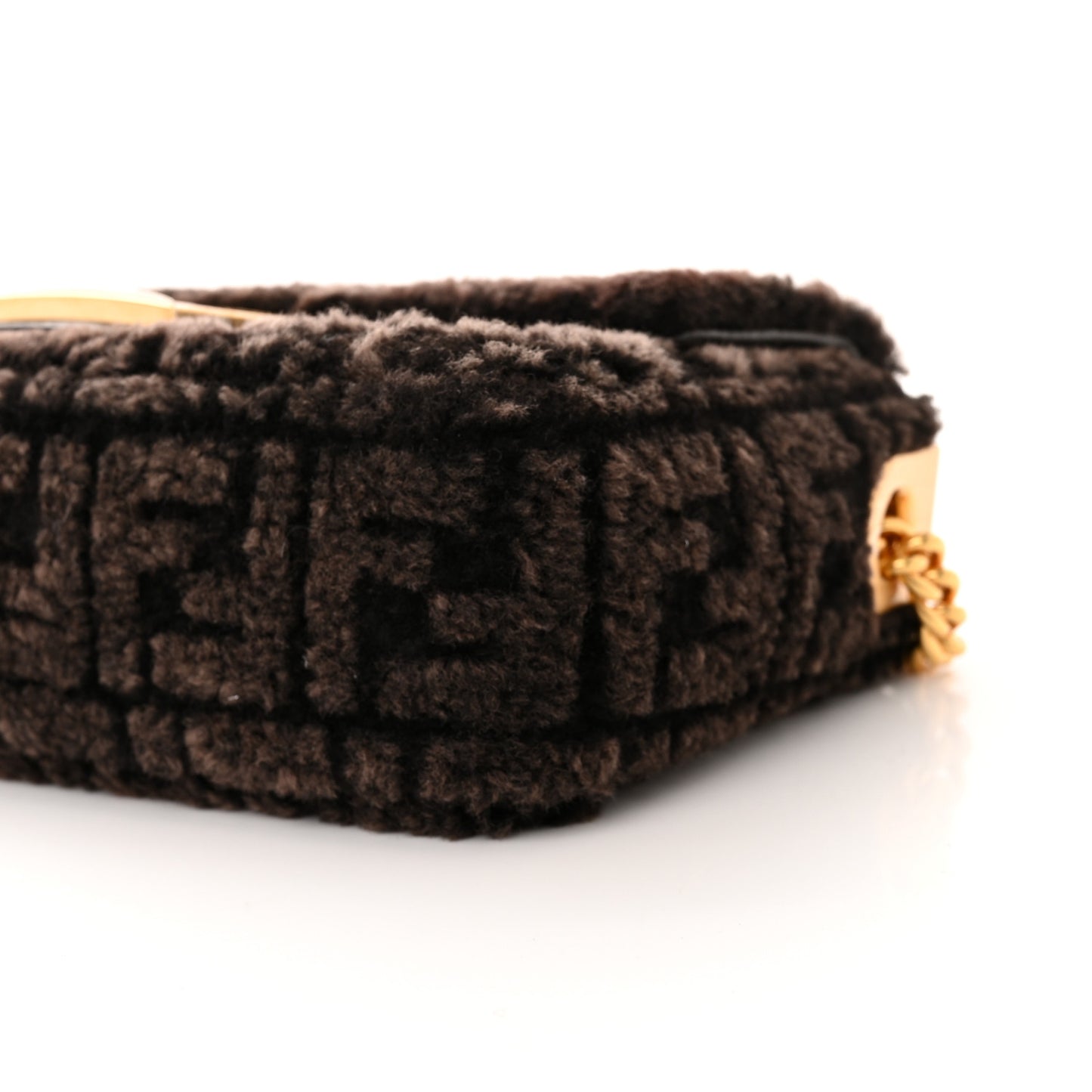 Shearling FF Midi Chain Baguette Ebano