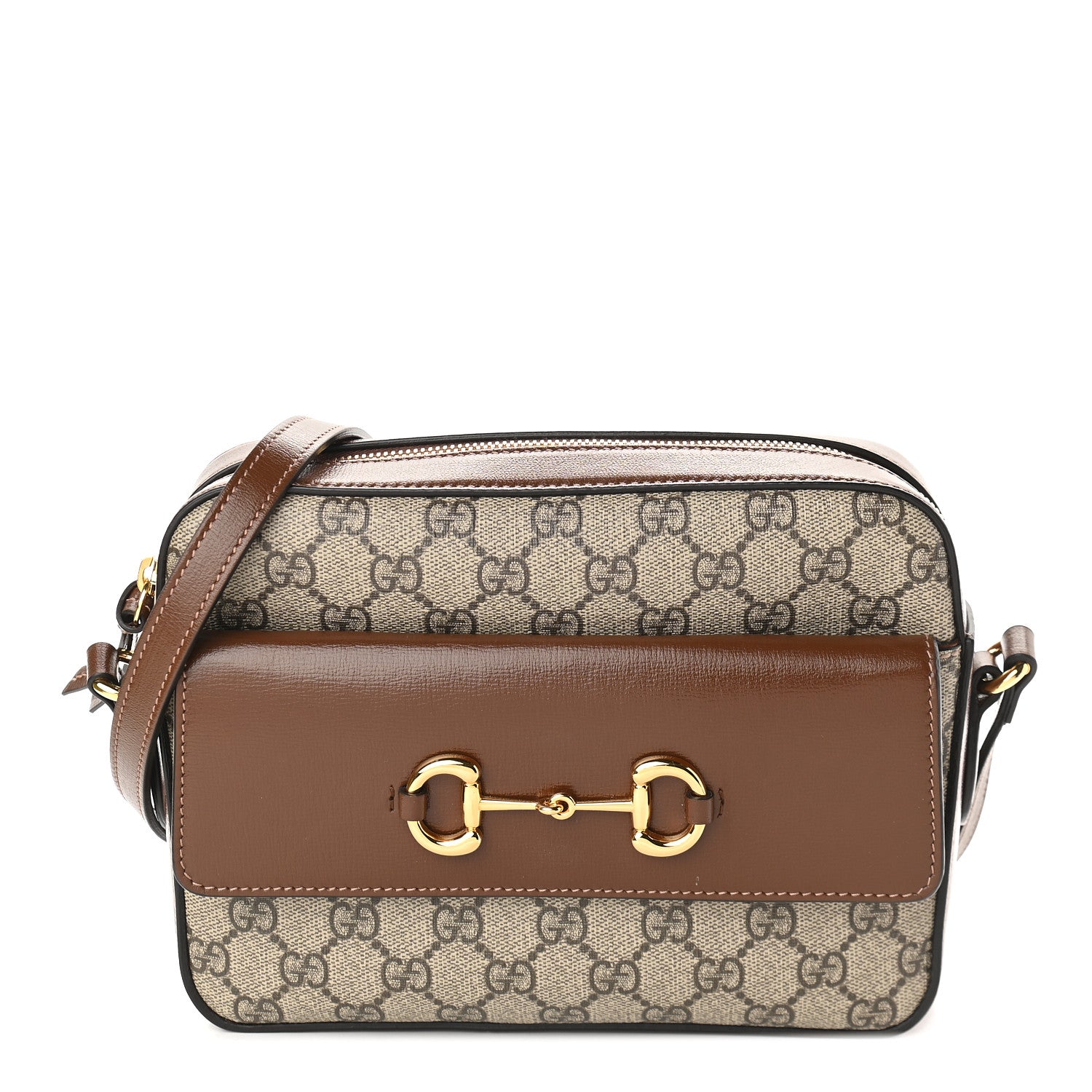 Gucci GG Supreme Monogram Small Horsebit 1955 Shoulder Bag Beige Brown Sugar 1 of 9