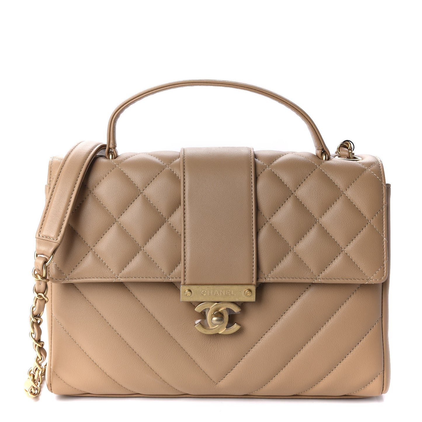 Calfskin Quilted Chevron In The City Bag Beige