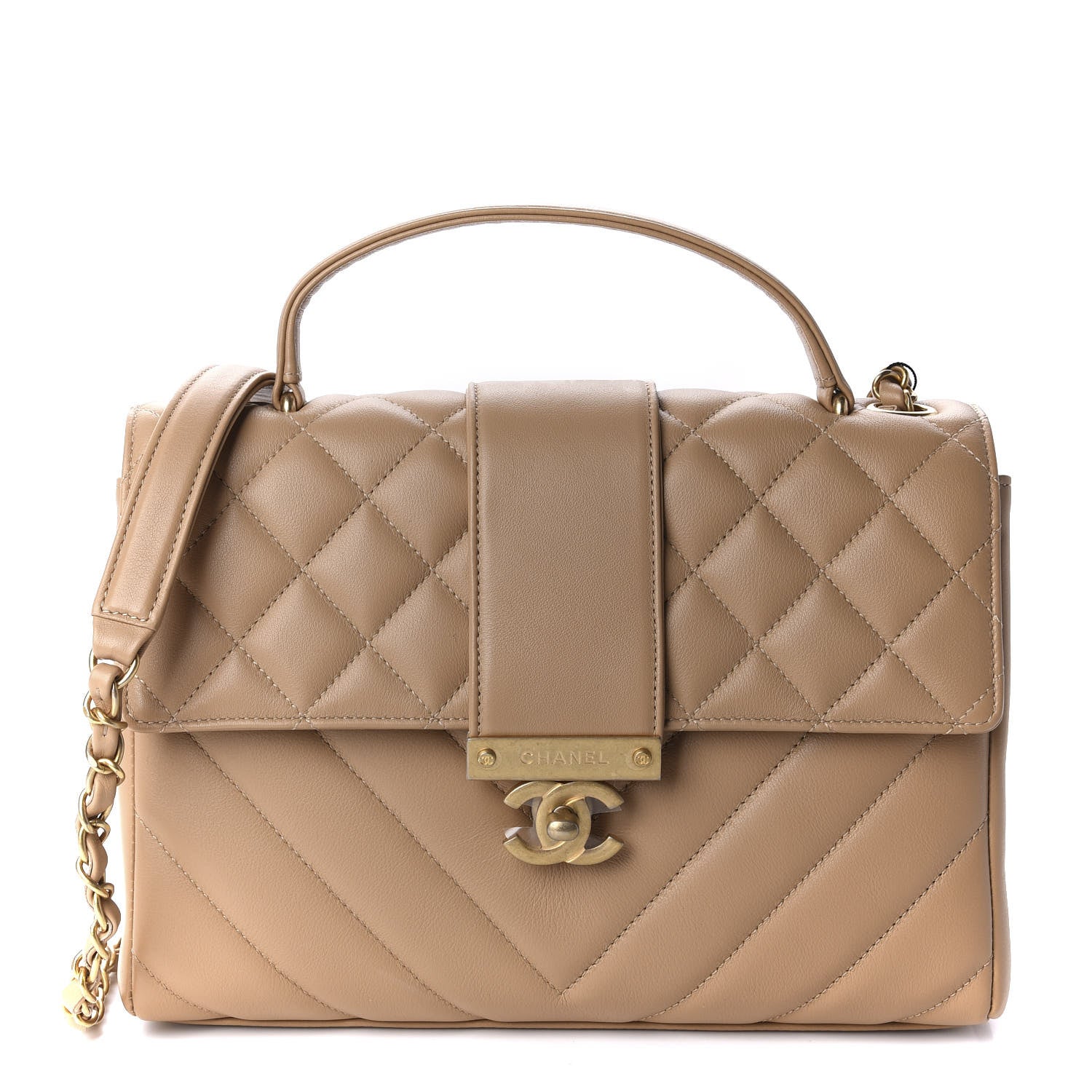 Chanel Calfskin Quilted Chevron In The City Bag Beige 1 of 12
