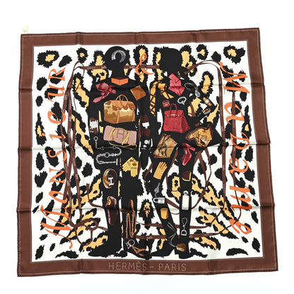 Hermes Silk Monsieur et Madame Scarf 90 Chocolat Ivoire Black 1 of 4