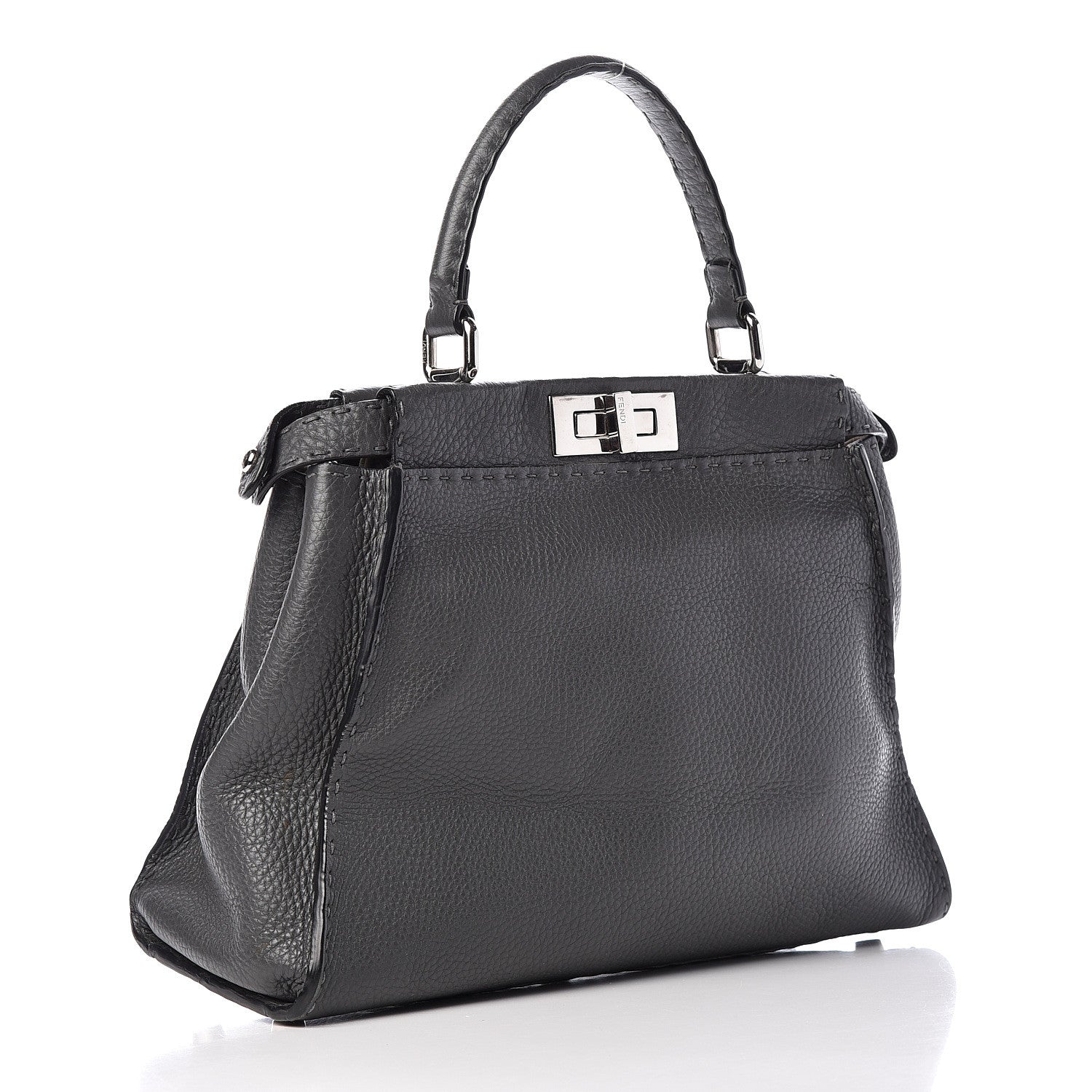 Fendi Cuoio Romano Selleria Bi-Color Medium Peekaboo Iconic Satchel Asfalto Latte 3 of 16
