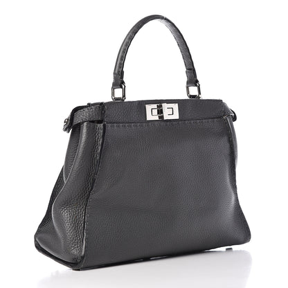 Fendi Cuoio Romano Selleria Bi-Color Medium Peekaboo Iconic Satchel Asfalto Latte 3 of 16