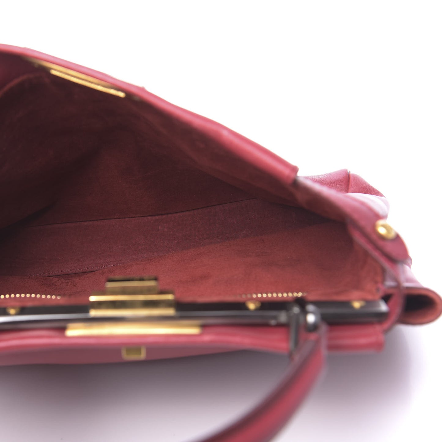 Vitello Suede Medium Peekaboo Iconic Satchel Rubino Peonia