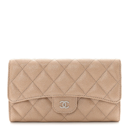 Chanel Pearly Caviar Quilted Large Gusset Flap Wallet Dark Beige 1 of 11
