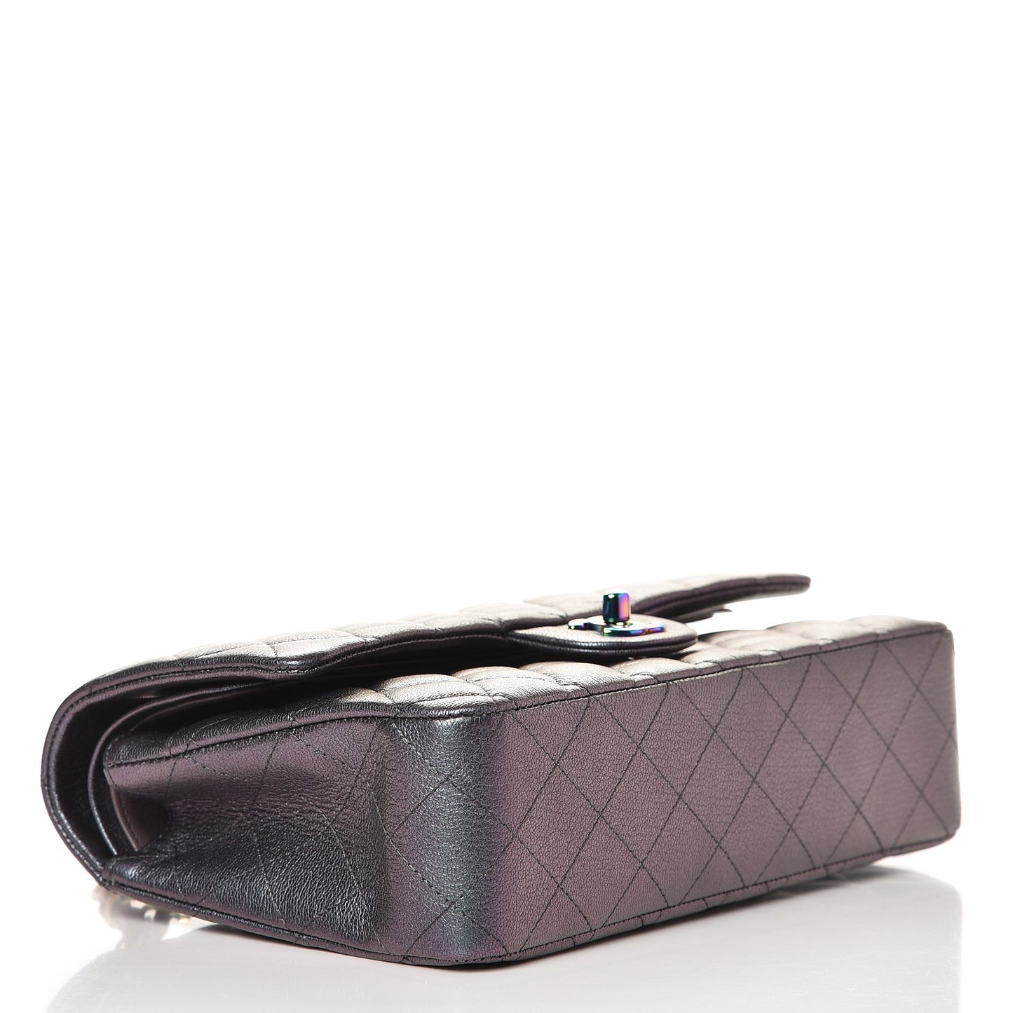 Iridescent Goatskin Quilted Medium Double Flap Purple