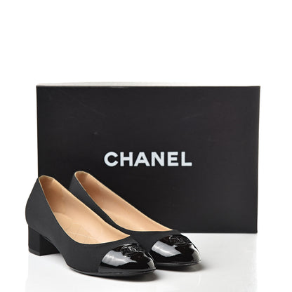 Chanel Patent Calfskin Grosgrain CC Cap Toe Pump 36.5 Black 11 of 11