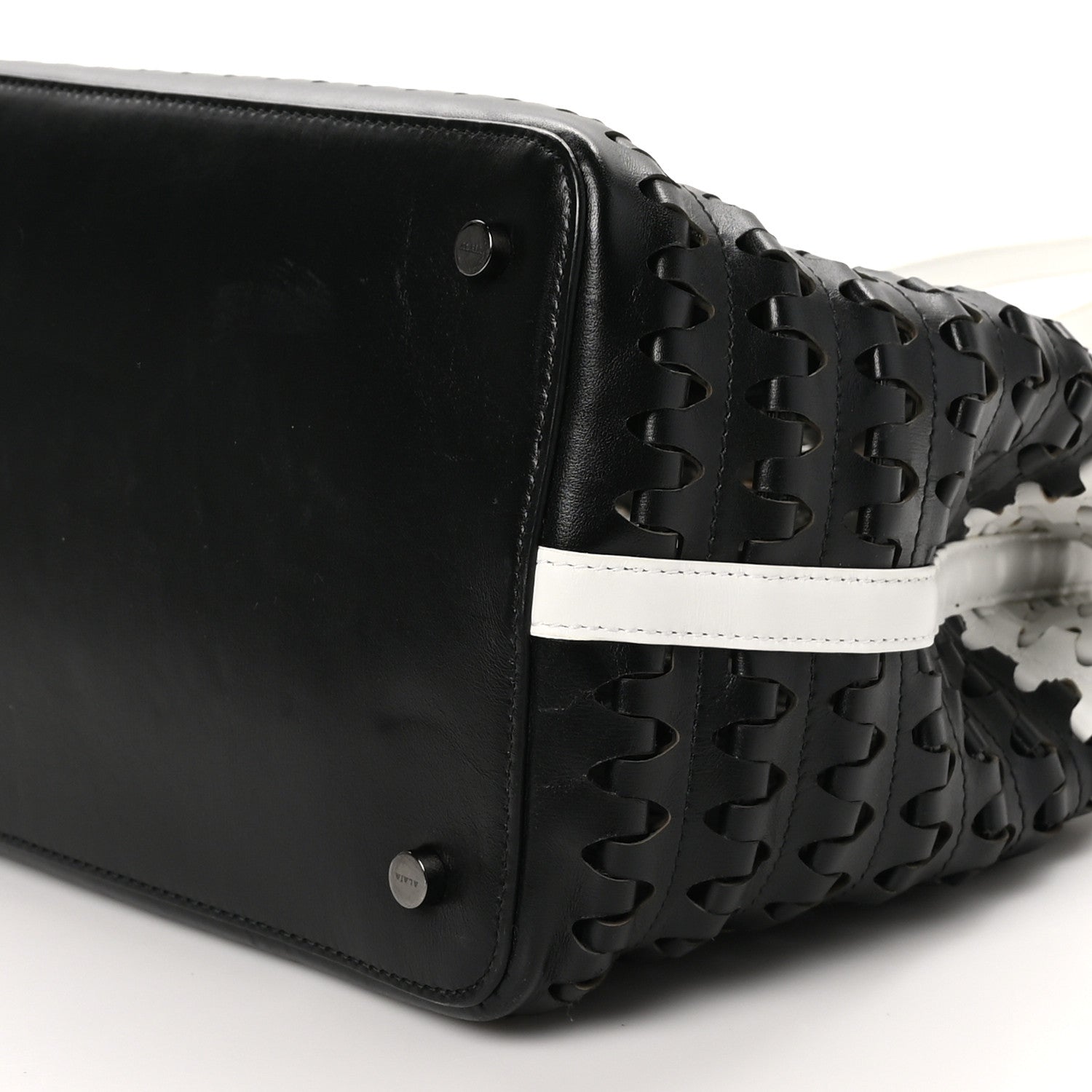 Alaia Woven Calfskin Mina Tote Black White 9 of 9