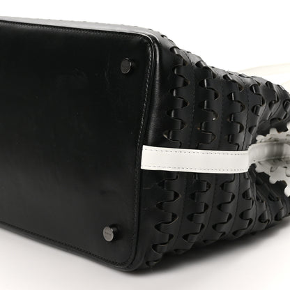 Alaia Woven Calfskin Mina Tote Black White 9 of 9