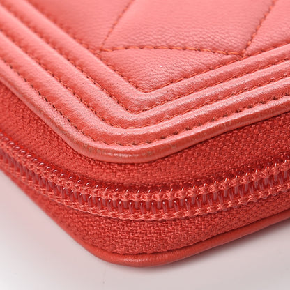 Chanel Lambskin Quilted Boy Zip Around Wallet Red 9 of 13