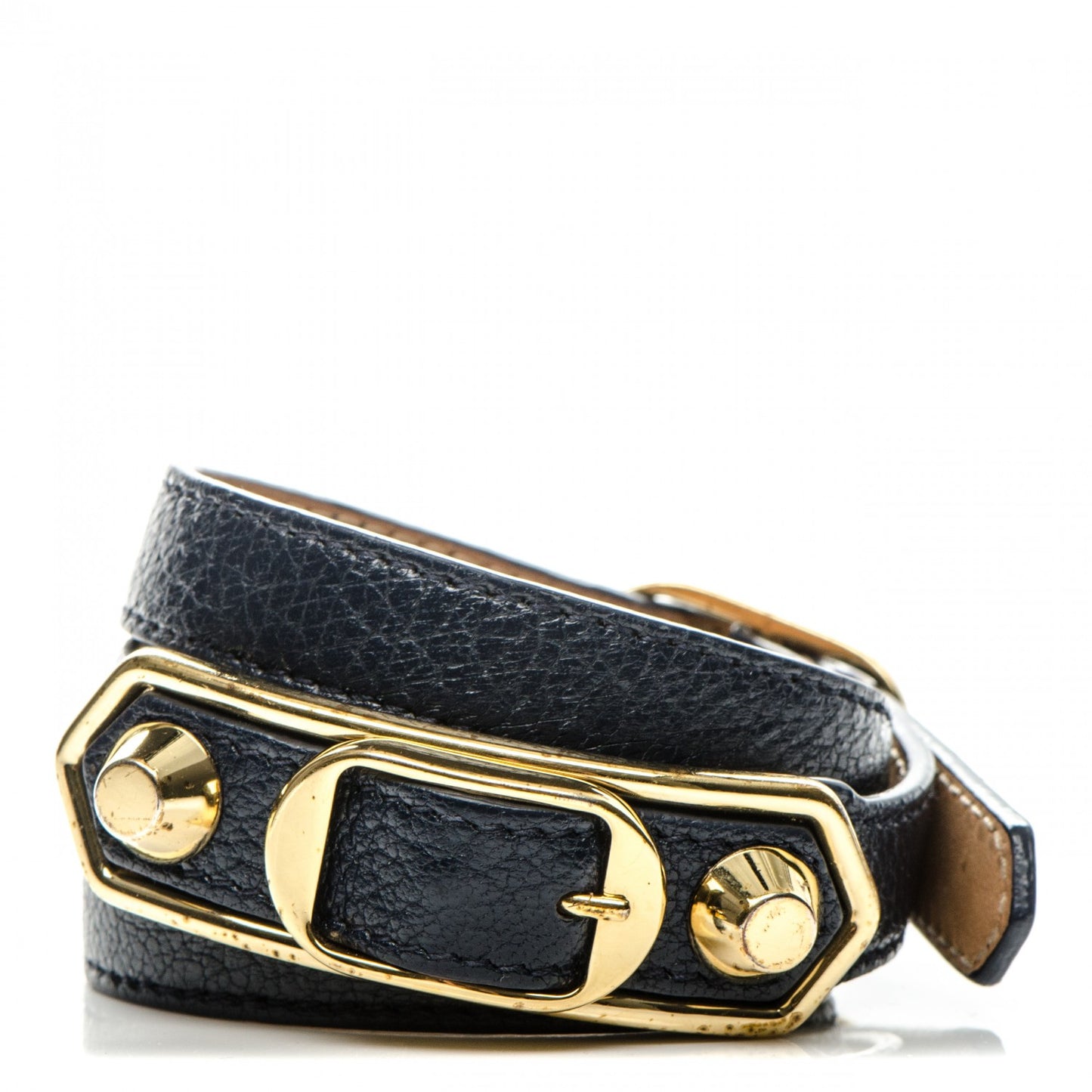 Chevre Gold Metallic Edge Hardware Triple Tour M Bracelet Bleu Nuit