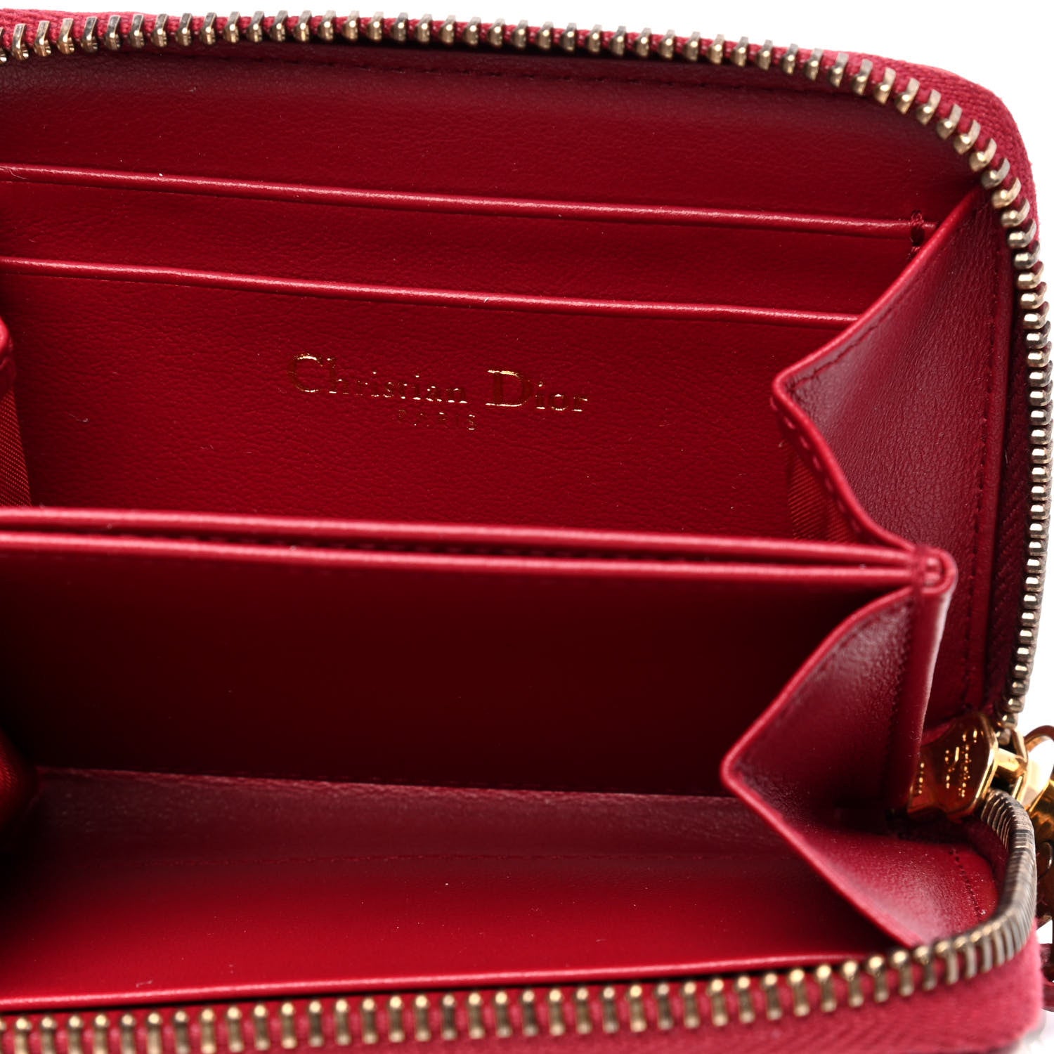 Christian Dior Calfskin Stripe Zip Around Wallet Cerise 3 of 4