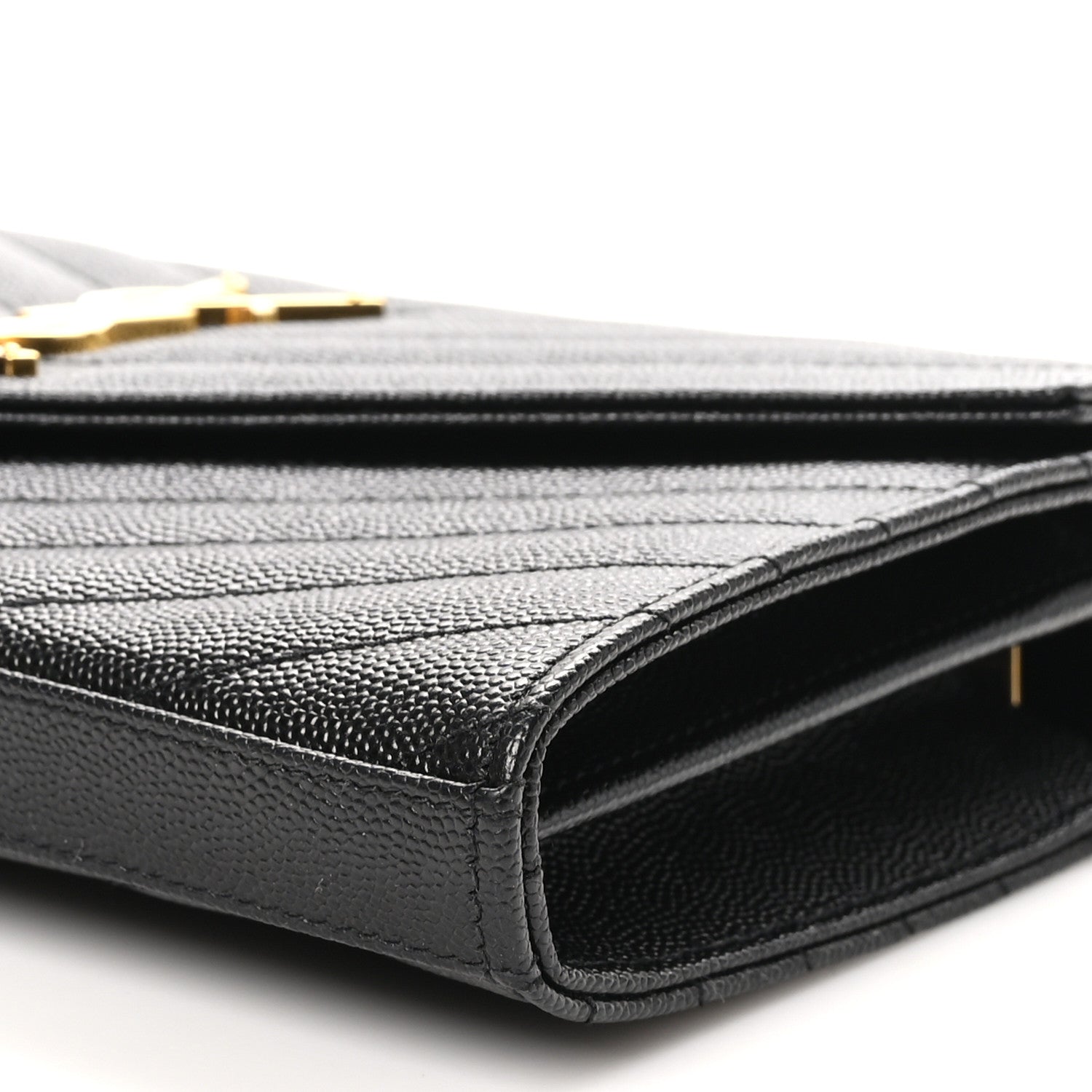 Saint Laurent Grain De Poudre Matelasse Chevron Monogram Chain Wallet Black 9 of 9