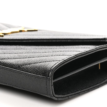 Saint Laurent Grain De Poudre Matelasse Chevron Monogram Chain Wallet Black 9 of 9