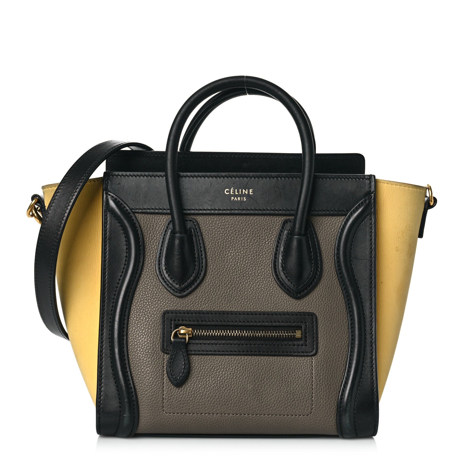 Celine Drummed Calfskin Suede Nano Tri-Color Luggage Amber 1 of 12