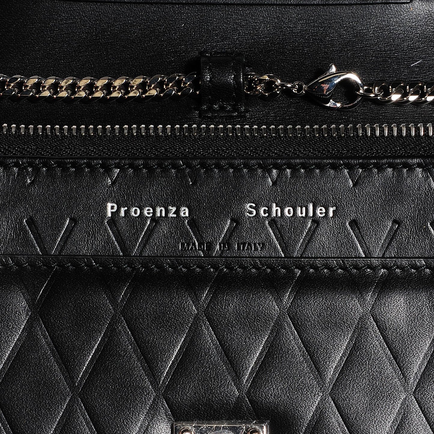 Calfskin Embossed Crosshatch PS11 Chain Wallet Black