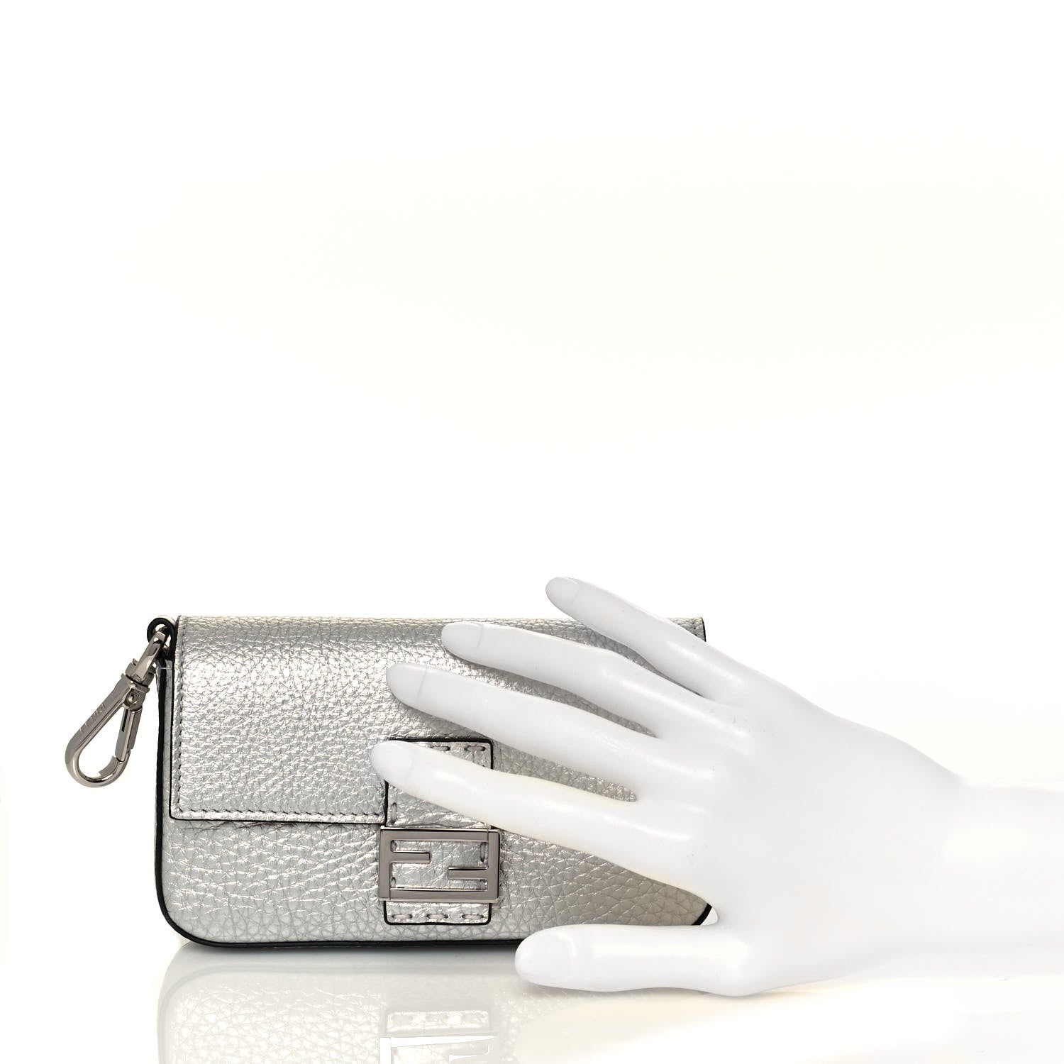 Fendi Cuoio Romano Lux Selleria Micro Belt Baguette Charm Argento 2 of 13