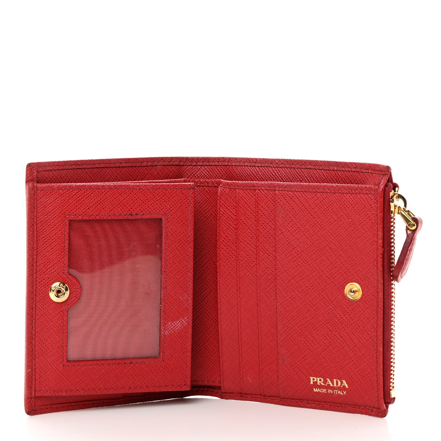 Prada Saffiano Zip Top Compact Wallet Fuoco 5 of 12