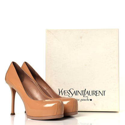 Saint Laurent Patent Tribtoo 80 Platform Pump 39 Nude 9 of 9