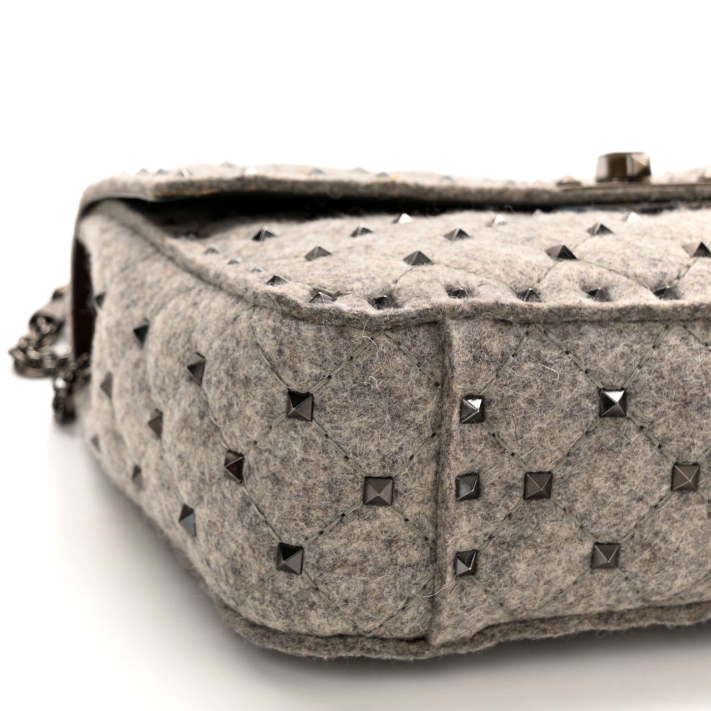 Wool Medium Rockstud Spike Shoulder Bag Grey