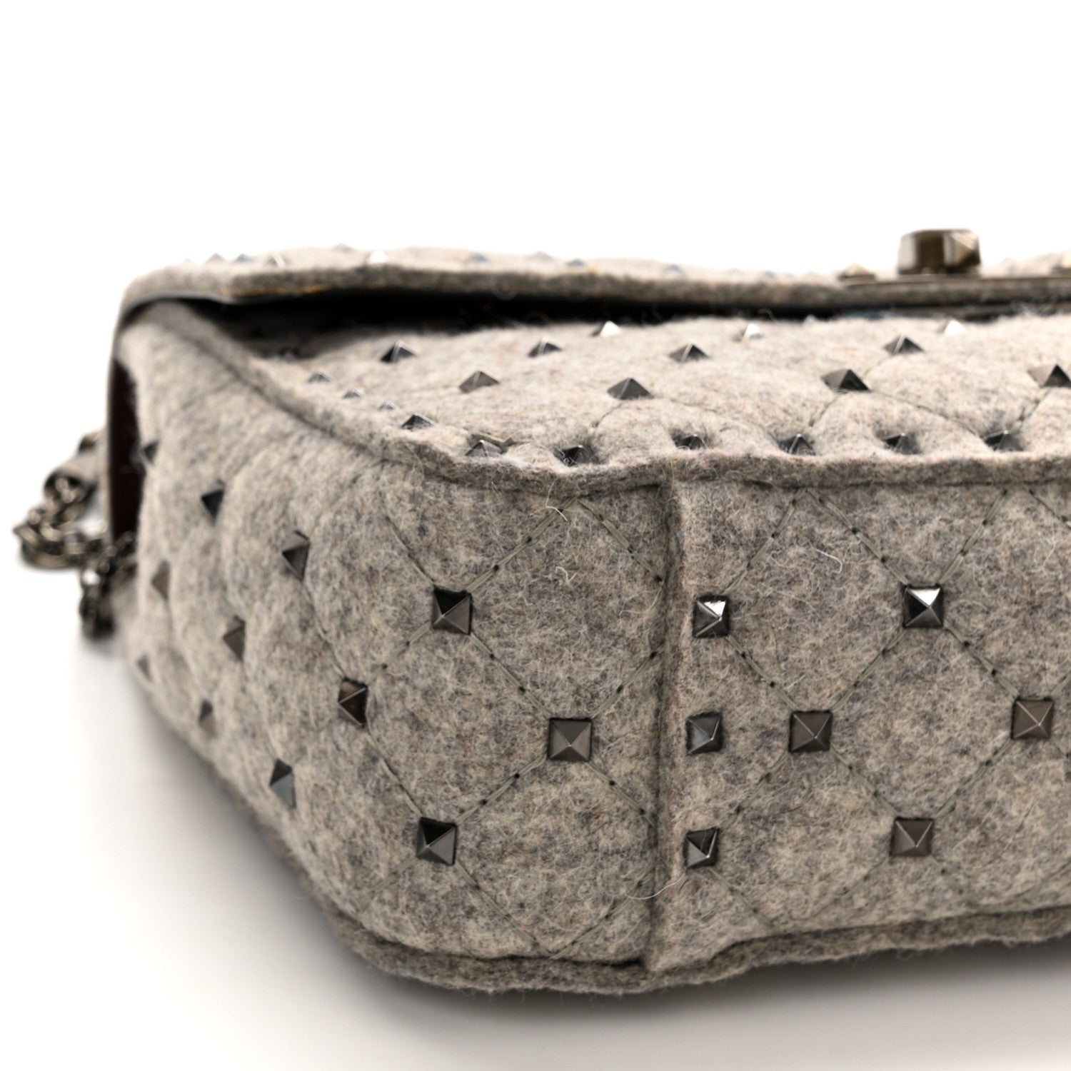Valentino Garavani Wool Medium Rockstud Spike Shoulder Bag Grey 8 of 9