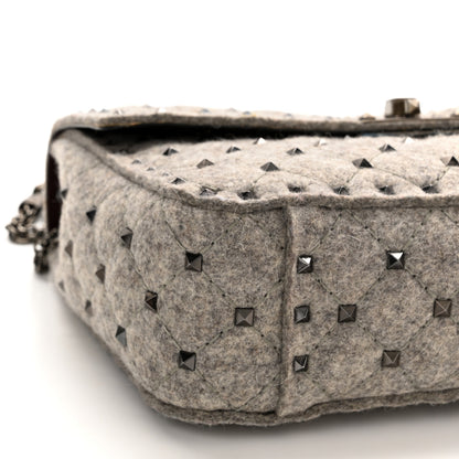 Valentino Garavani Wool Medium Rockstud Spike Shoulder Bag Grey 8 of 9