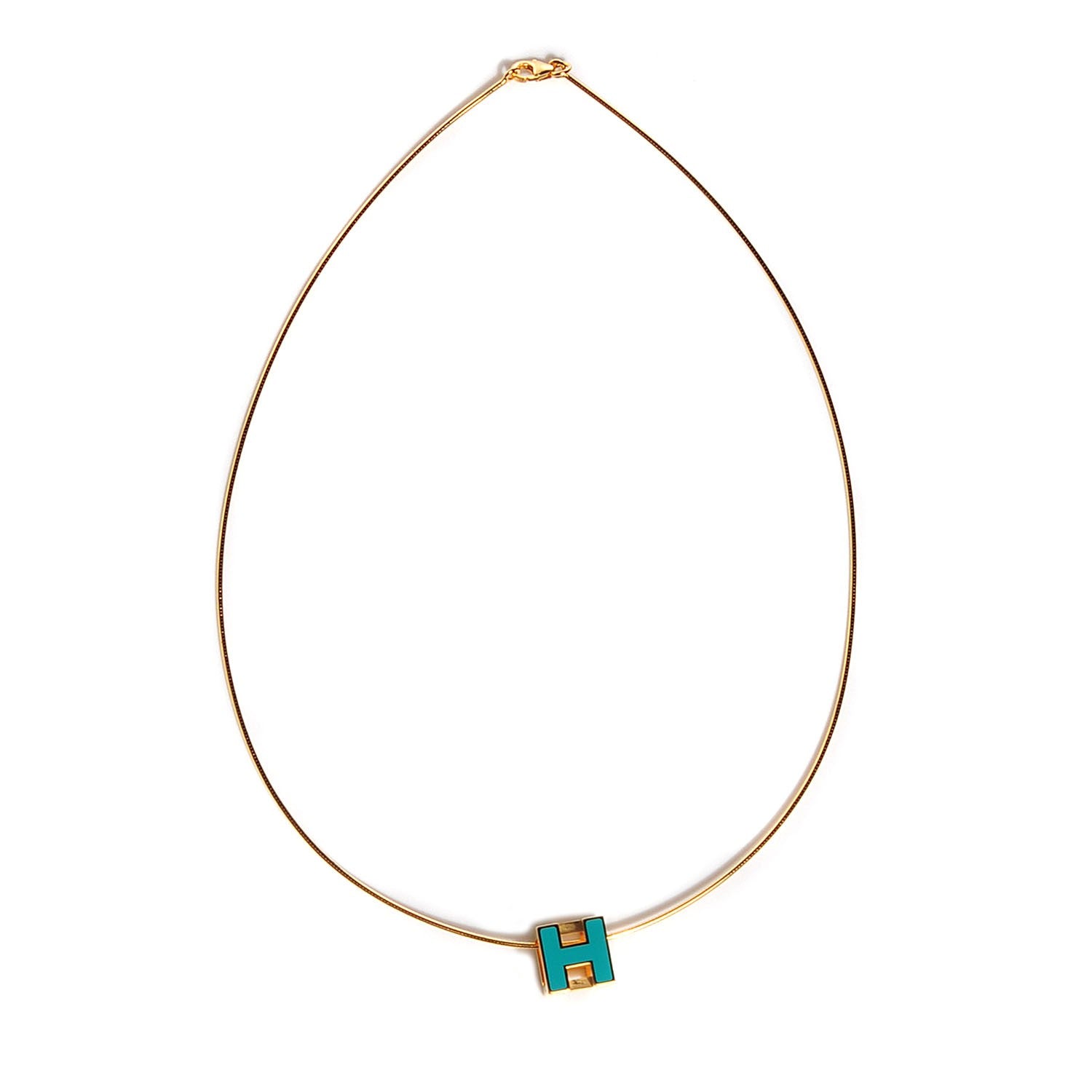 Hermes Lacquered Cage d'H Pendant Necklace Emerald 1 of 5