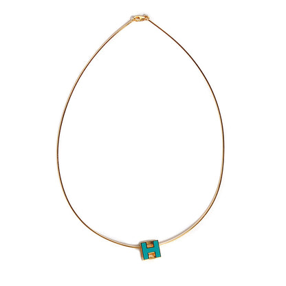 Hermes Lacquered Cage d'H Pendant Necklace Emerald 1 of 5
