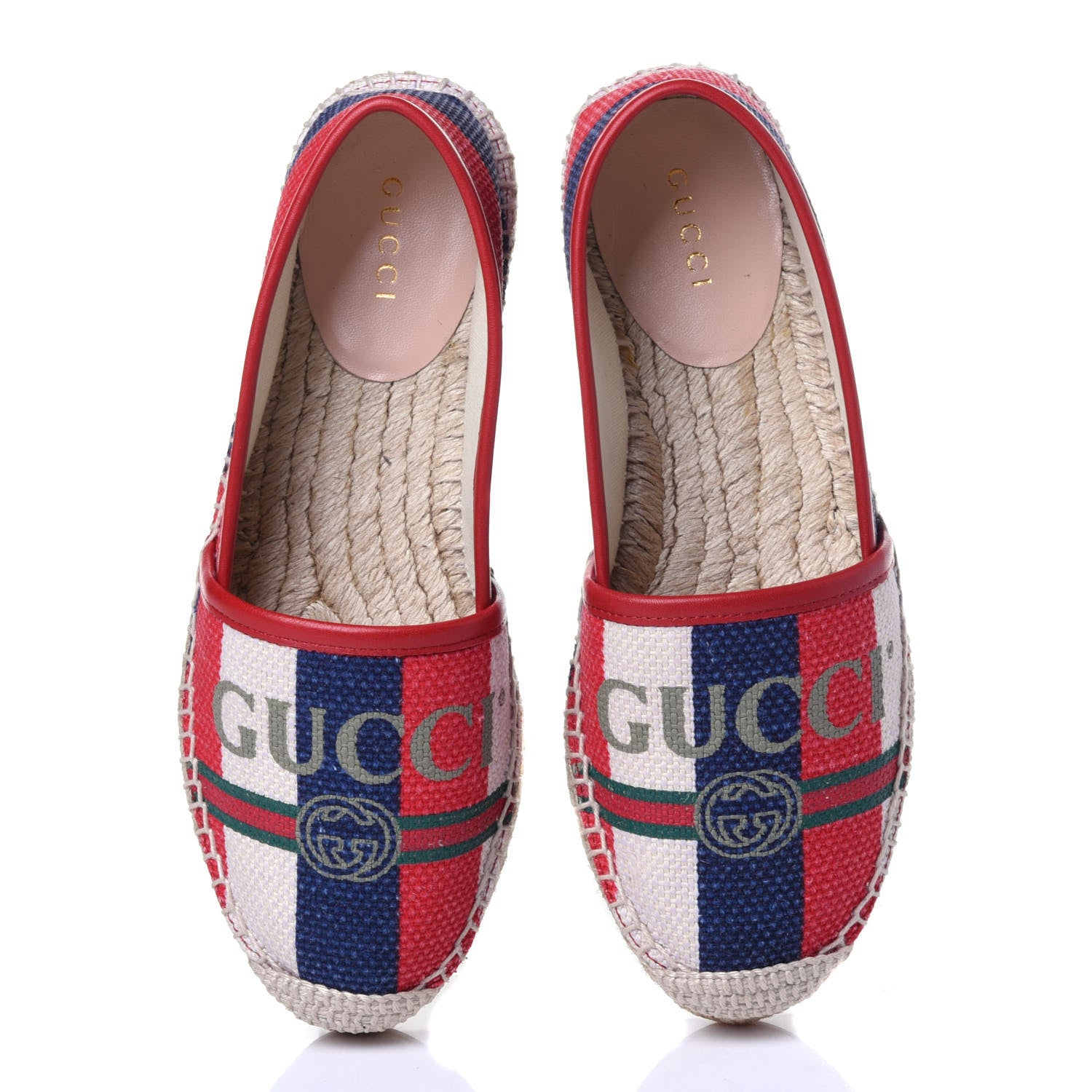 Gucci Canvas Sylvie Stripe Logo Womens Espadrilles 34.5 Mystic White Hibiscus Red Maritime 6 of 12