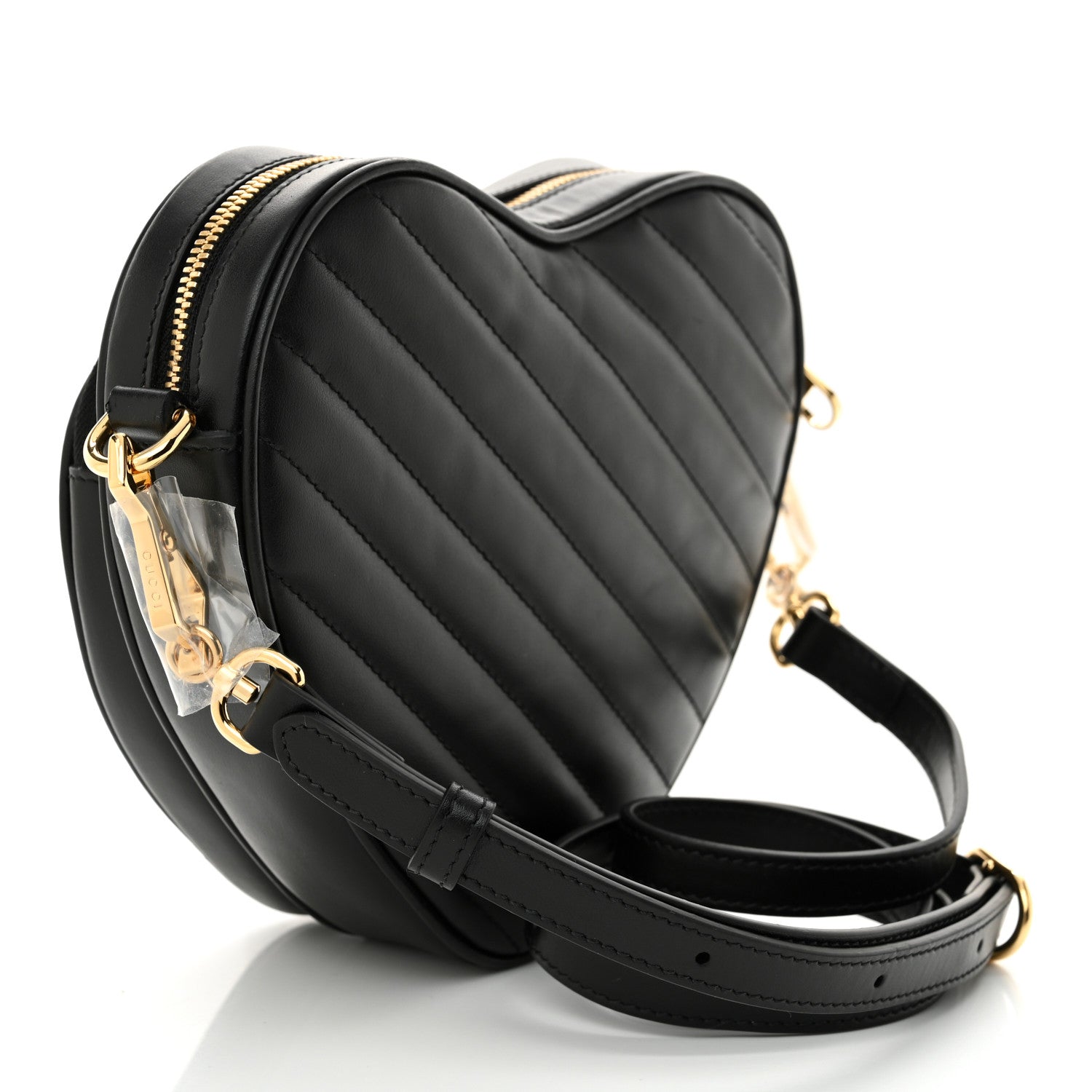 Gucci Calfskin Matelasse Diagonal Mini Interlocking G Heart Shoulder Bag Black 3 of 11