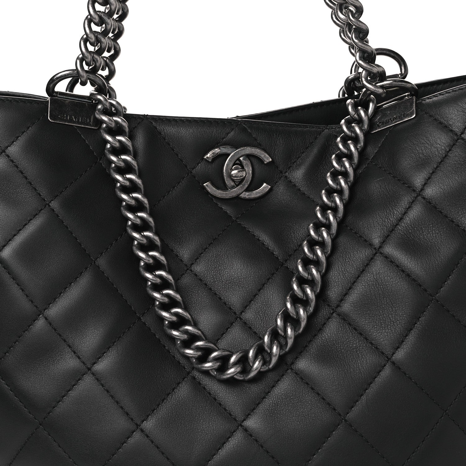 Chanel Calfskin Quilted Large Shopping In Chains Tote Black 8 of 10