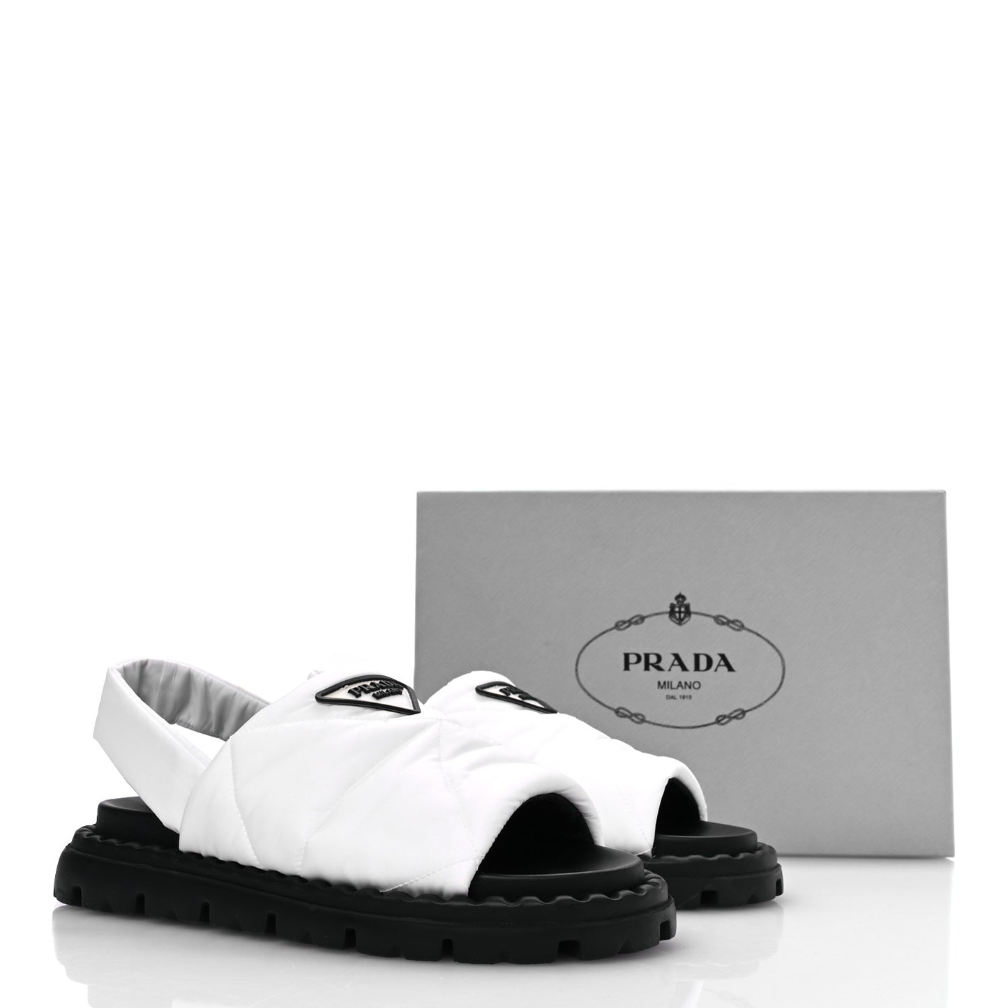 Nylon Triangle Logo Padded Slingback Sandals 37.5 White