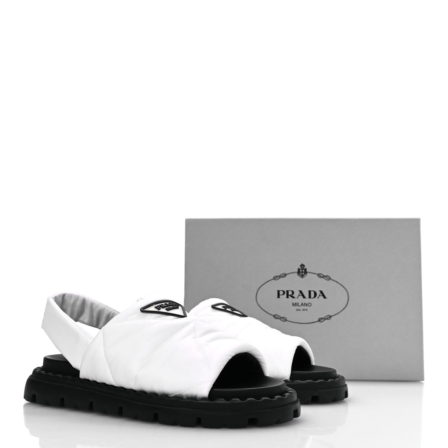 Prada Nylon Triangle Logo Padded Slingback Sandals 37.5 White 8 of 9