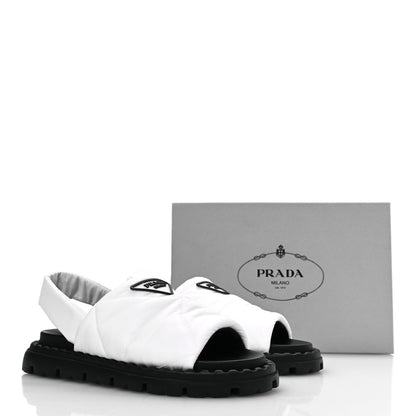 Prada Nylon Triangle Logo Padded Slingback Sandals 37.5 White 8 of 9