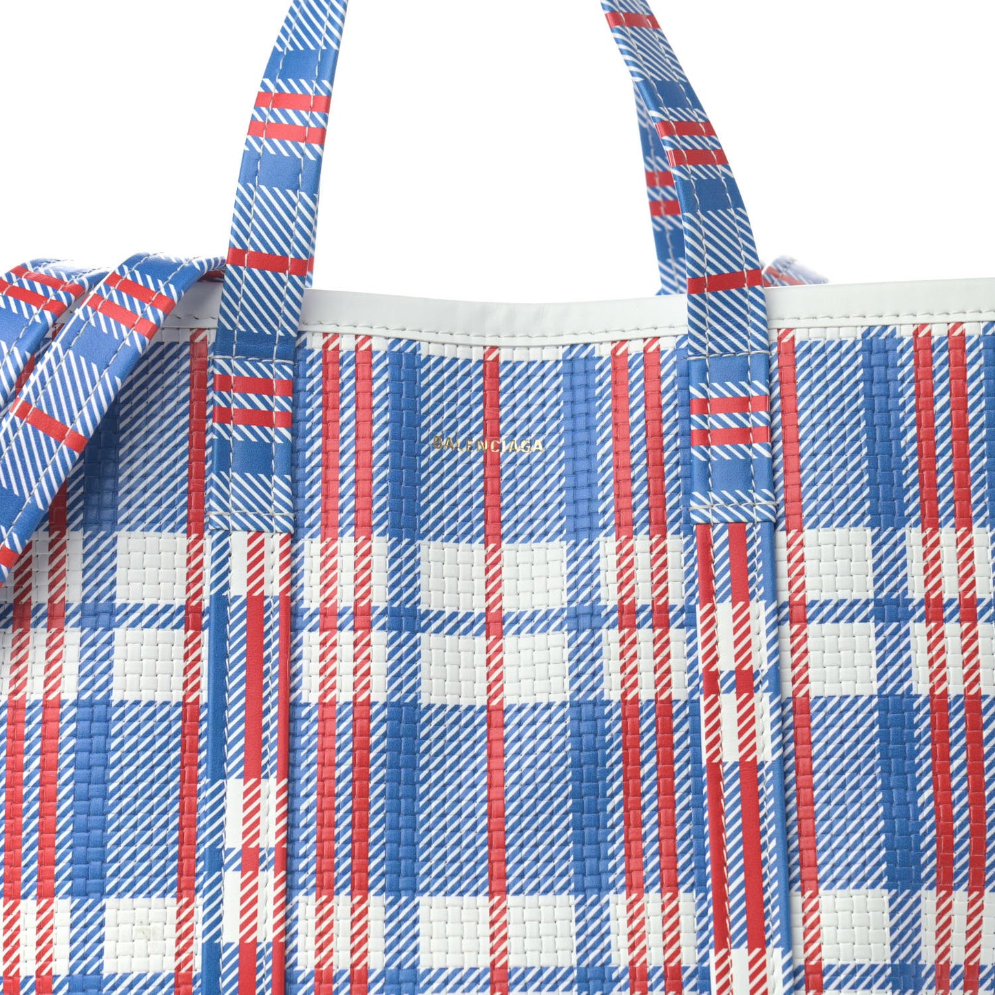 Calfskin Check Print Embossed Medium Barbes East West Shopper Cobalt Blue