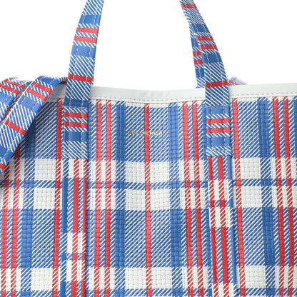 Balenciaga Calfskin Check Print Embossed Medium Barbes East West Shopper Cobalt Blue 8 of 11